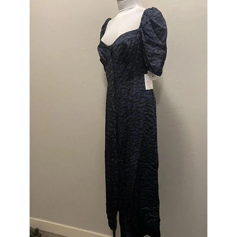NWT Good American Corset Style Navy Black Zebra Print Puff Sleeve‎ Maxi Dress  2